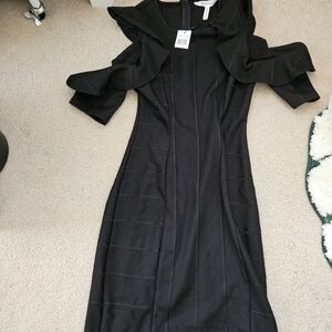 NEW bcbgmaxazria black formal dress, off the shoulder cut outs with ruffles